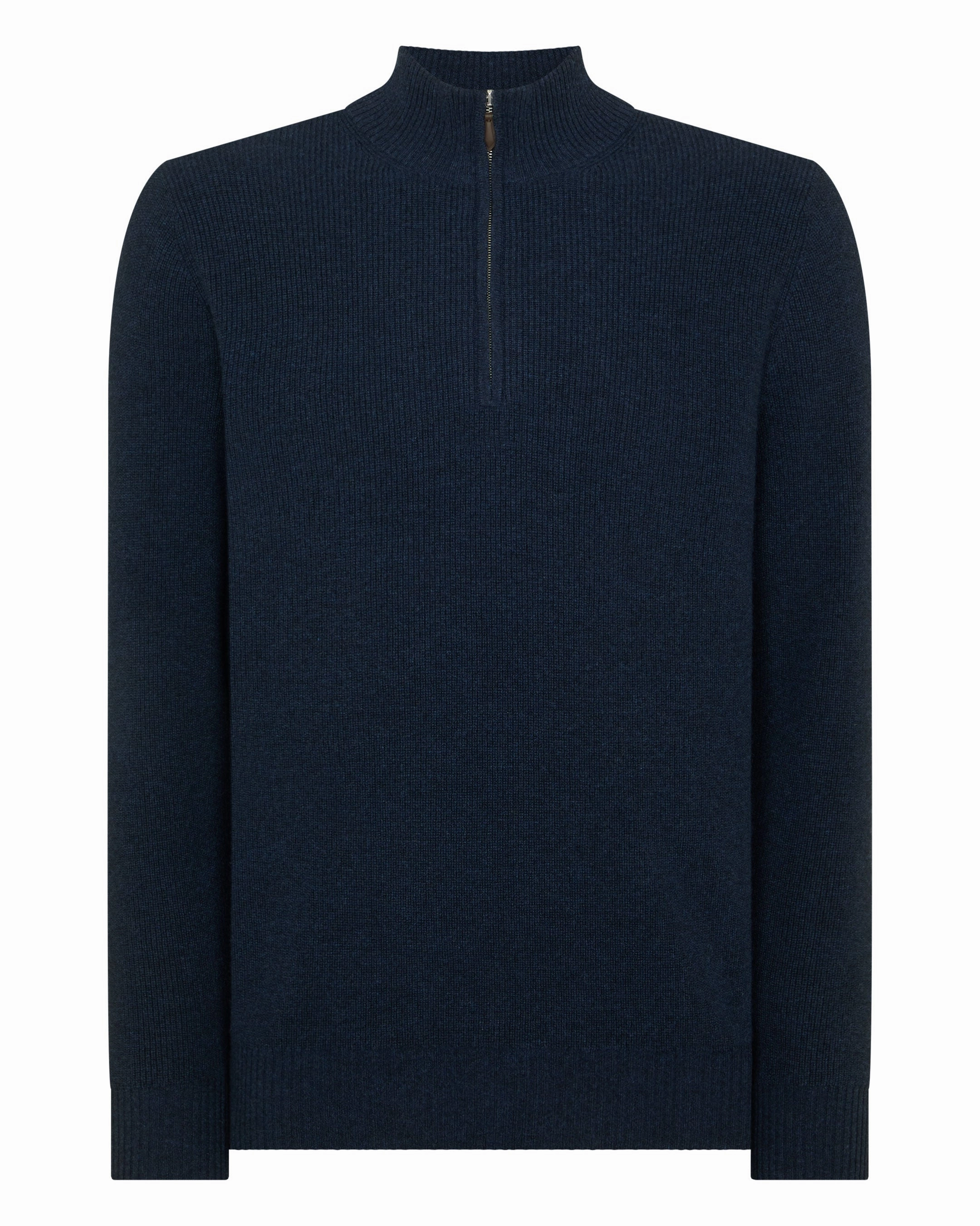Trending Now Discount Men'S Ribbed Half Zip Cashmere Jumper Indigo Blue