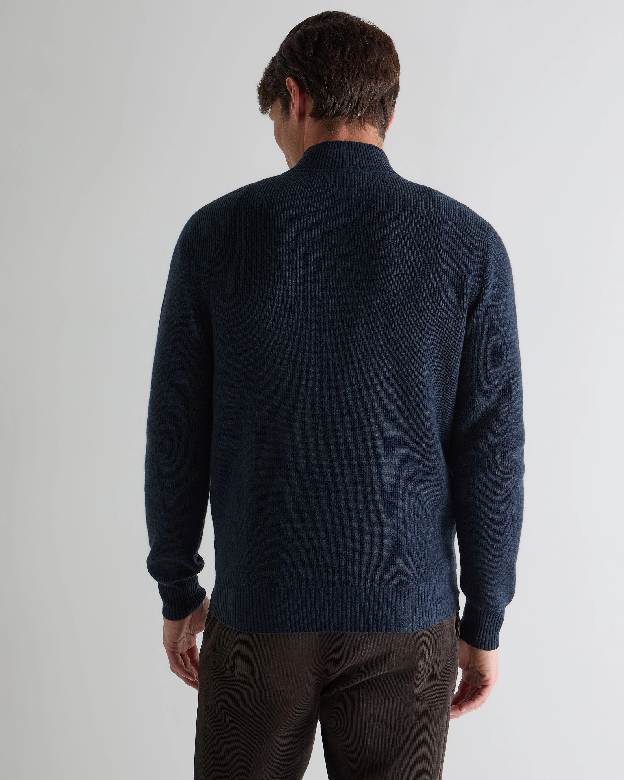 Men'S Ribbed Half Zip Cashmere Jumper Indigo Blue Dont Miss This Steal
