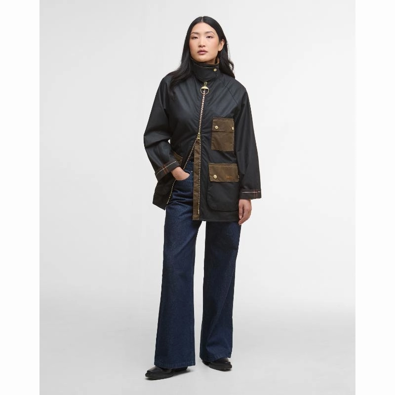 Barbour Luella Ladies Wax Jacket - Black/Classic Tartan MustHave Gift Ideas Dont Wait Save Today