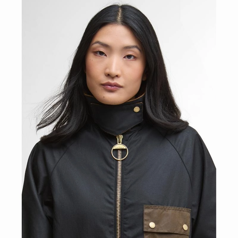 Barbour Luella Ladies Wax Jacket - Black/Classic Tartan Todays Mega Savings Big Sale Today
