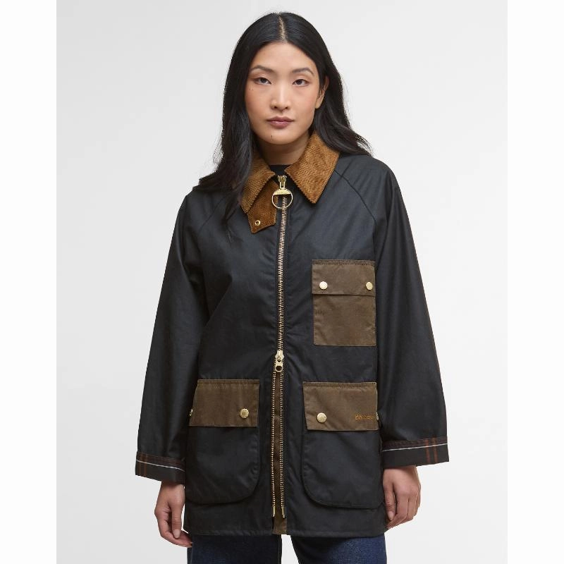 Barbour Luella Ladies Wax Jacket - Black/Classic Tartan Grab It Fast Shop Todays Picks