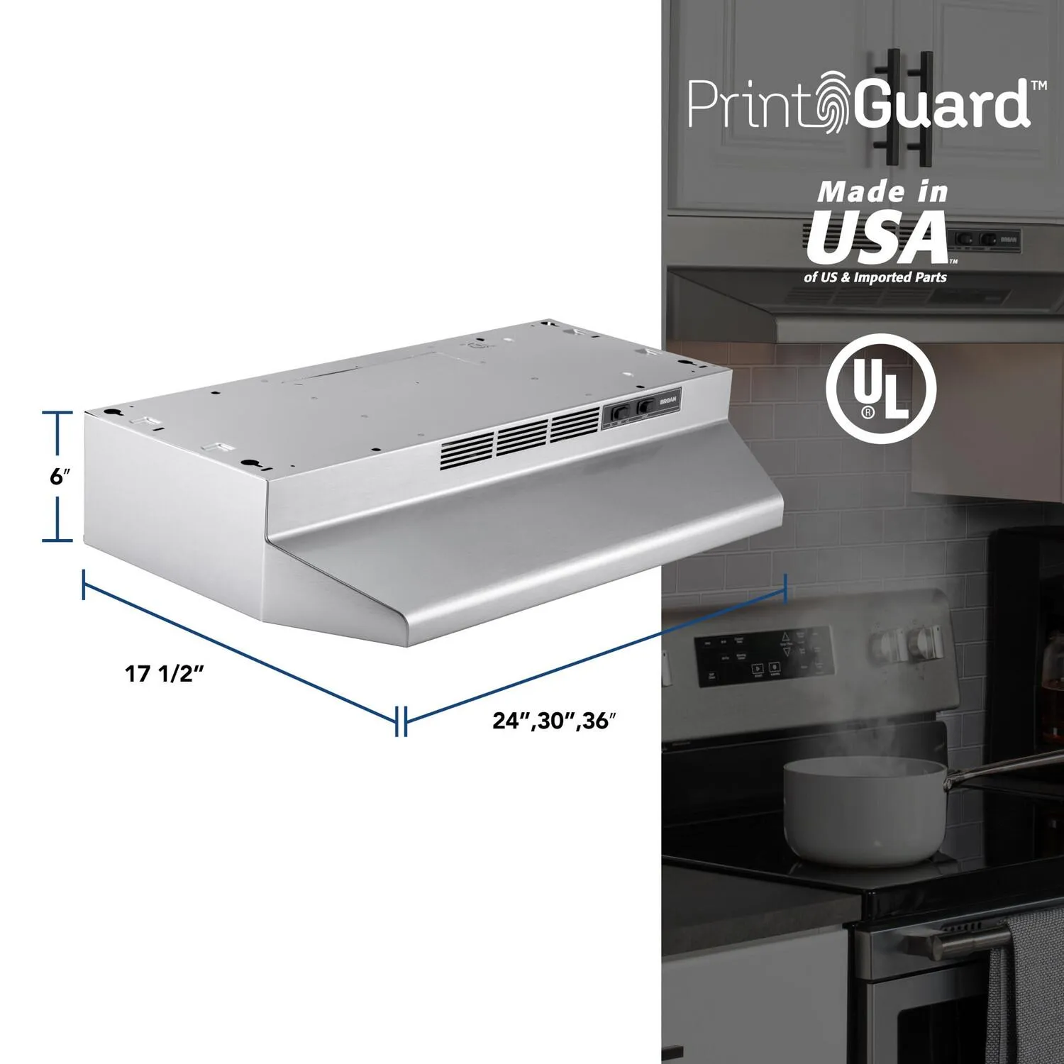 Broan 4130SF Broan? 30-Inch Ductless Under-Cabinet Range Hood, Stainless Finish With Printguard&#8482;