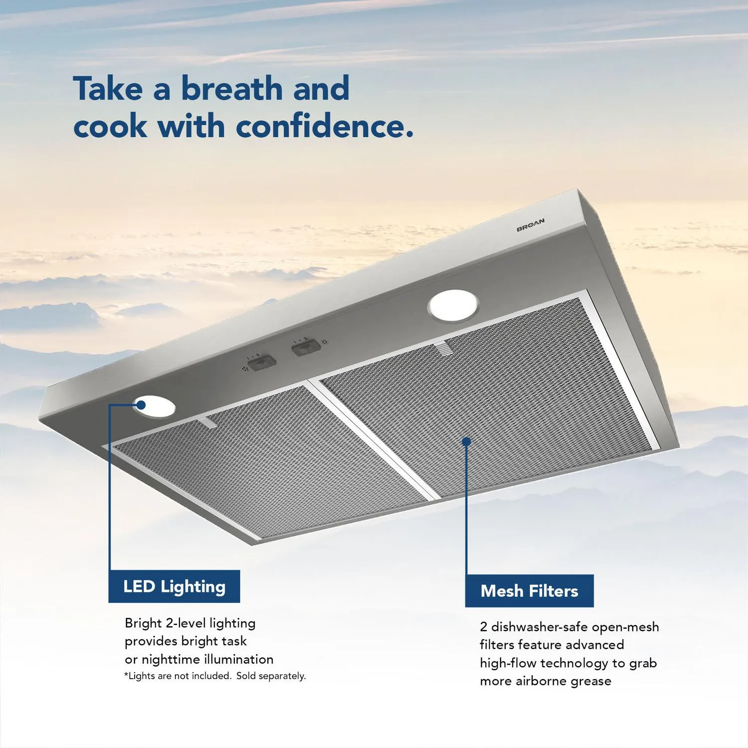 Broan BCSD142SS Glacier 42-Inch 300 Max Blower Cfm 5 Sones Stainless Steel Range Hood