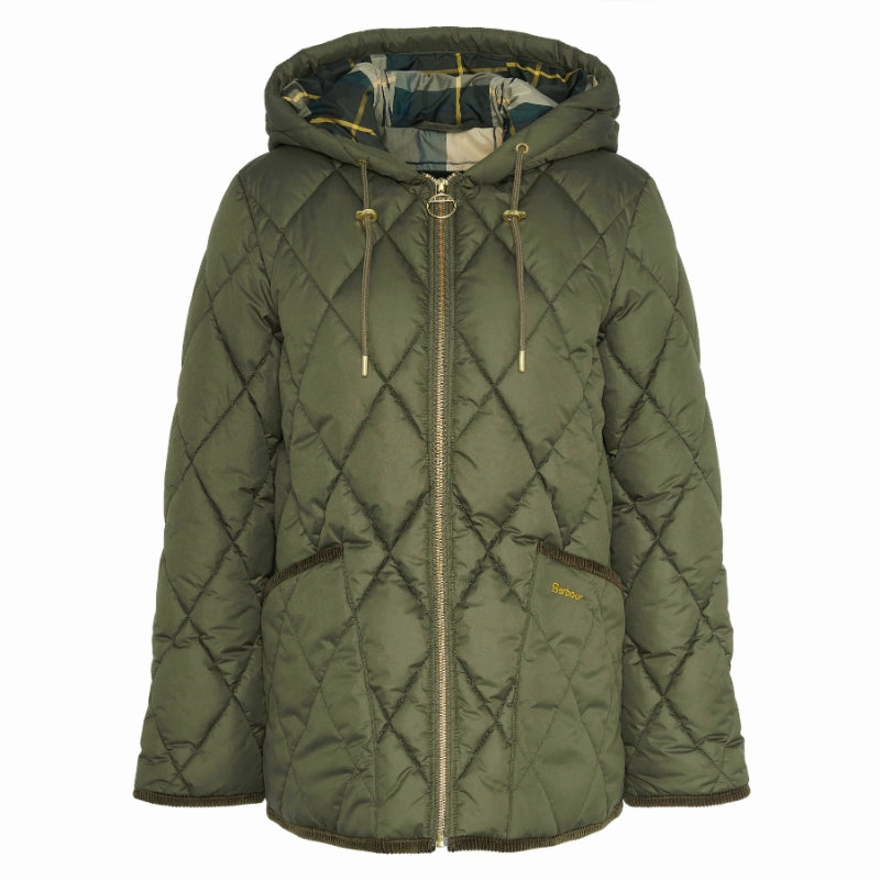 Barbour Erin Ladies Puffer Quilt - Deep Olive/Ancient Tartan Unmissable Deal Today Mega Discount Event
