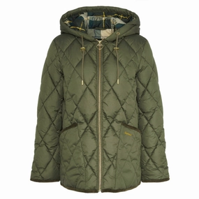 Barbour Erin Ladies Puffer Quilt - Deep Olive/Ancient Tartan Unmissable Deal Today Mega Discount Event