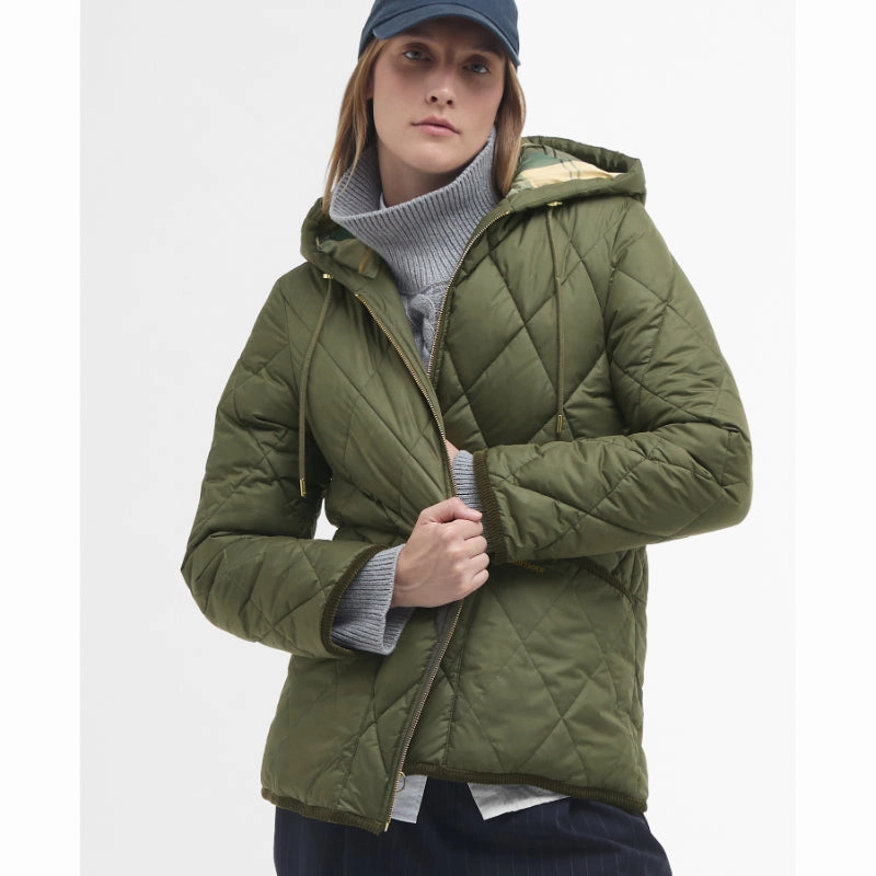 Best Price Today Trending Offer Today Barbour Erin Ladies Puffer Quilt - Deep Olive/Ancient Tartan