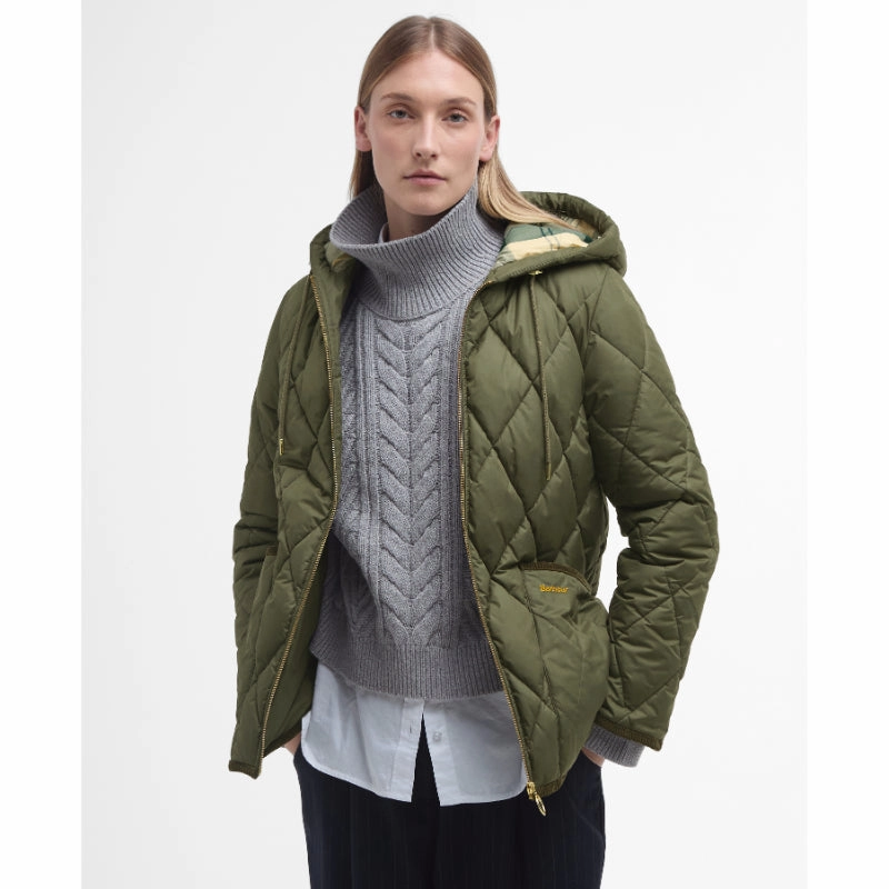 Clearance Steal Today Sale Ending Soon Barbour Erin Ladies Puffer Quilt - Deep Olive/Ancient Tartan
