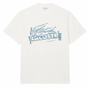 Lacoste Crocodile Graffiti S/S Tee White Grab It Before Gone Mega Hot Offer