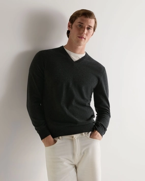 Men'S Burlington V Neck Cashmere Jumper Dark Charcoal Grey Exclusive Online Deal Mega Sale Now