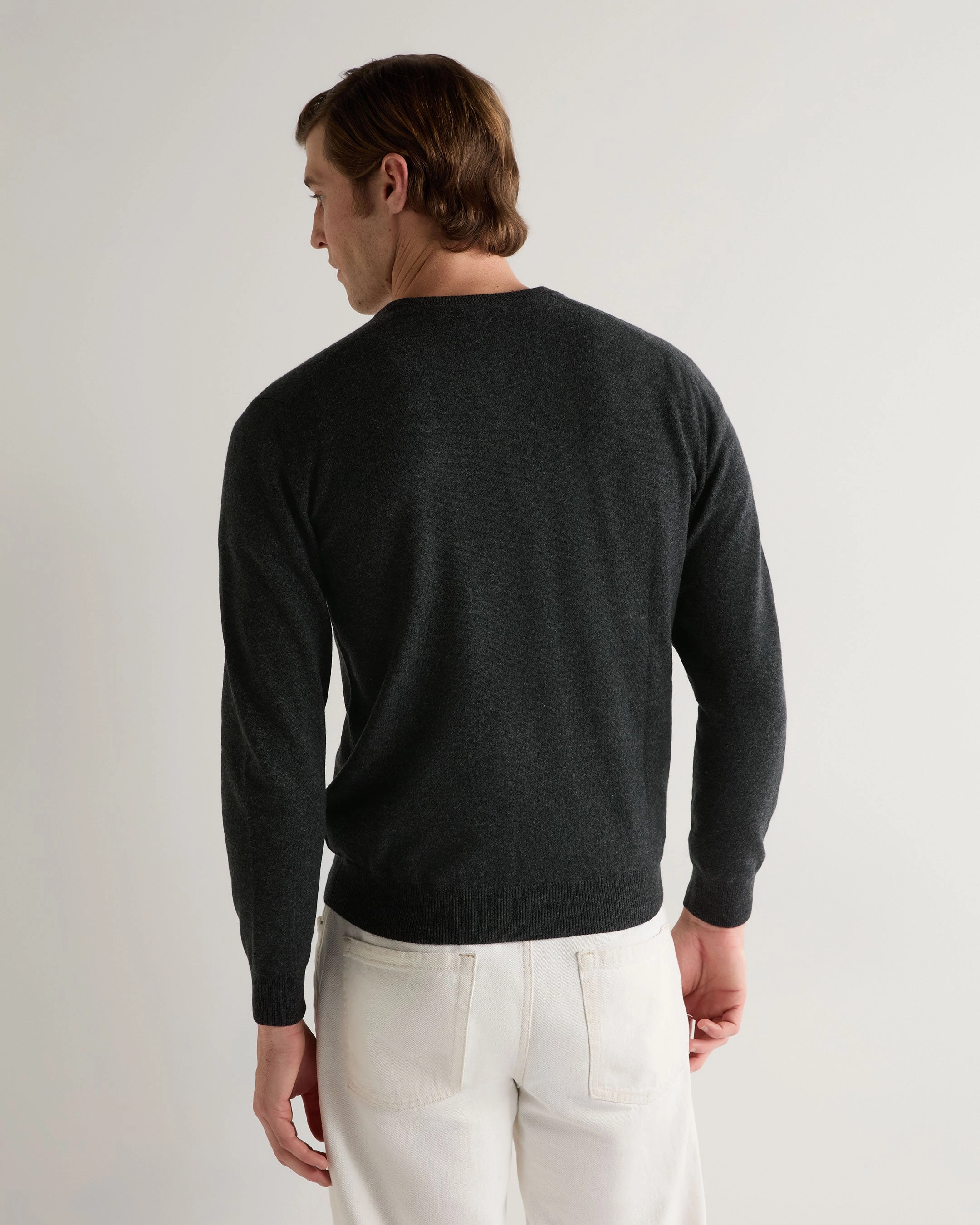 Men'S Burlington V Neck Cashmere Jumper Dark Charcoal Grey Hot Savings Alert
