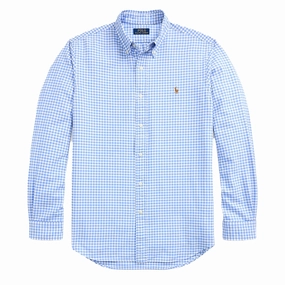 Grab Your Deal Today Shop Now Save Polo Ralph Lauren Custom Fit Gingham Oxford Shirt Light Blue/White
