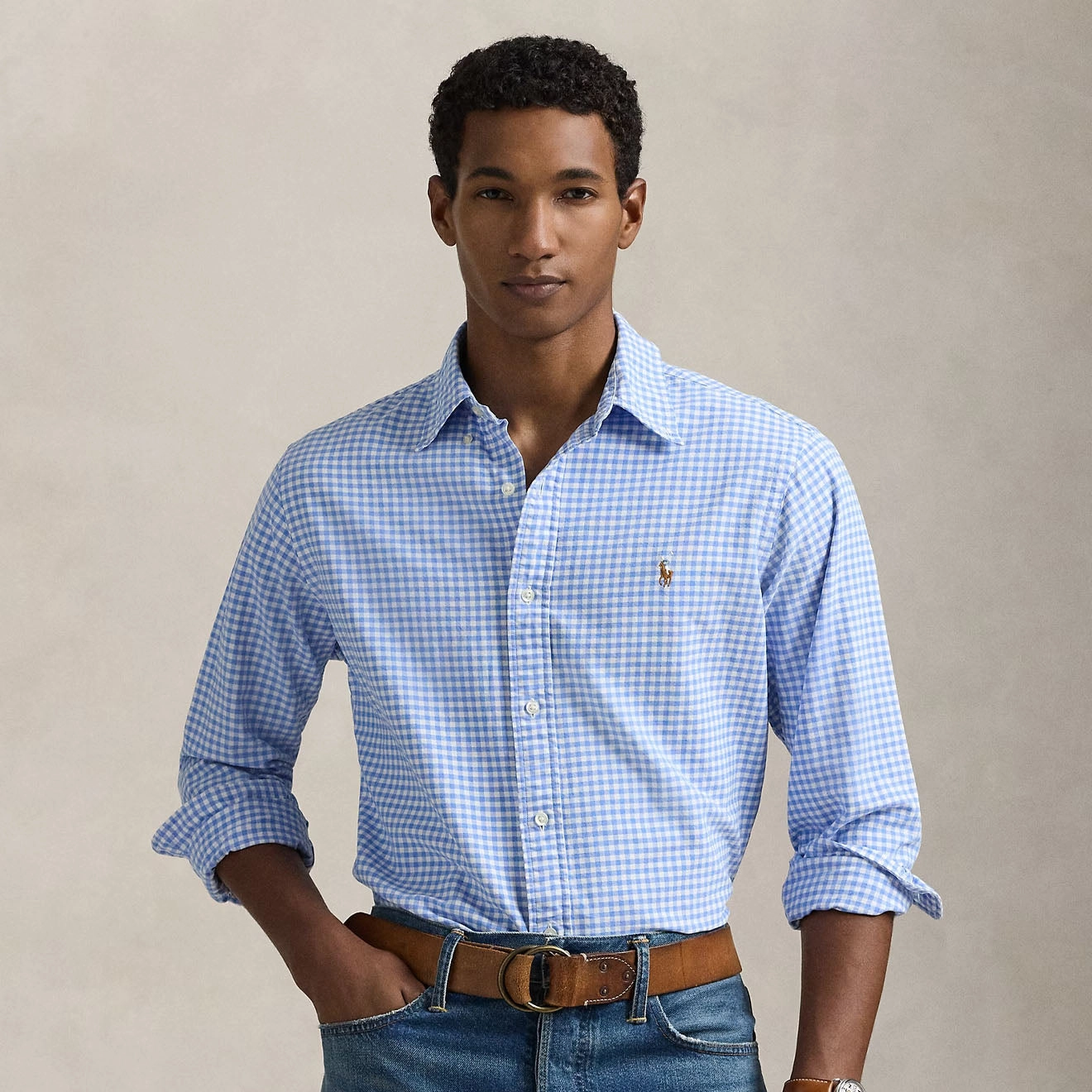 Special Deal Frenzy Shop Hot Picks Polo Ralph Lauren Custom Fit Gingham Oxford Shirt Light Blue/White