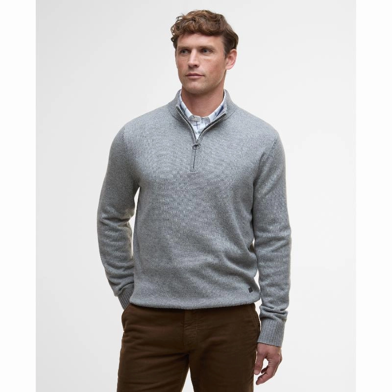 Exclusive Online Discount Gift Sale Event Barbour Kelson Knitted Mens 1/4 Zip Jumper - Grey Marl