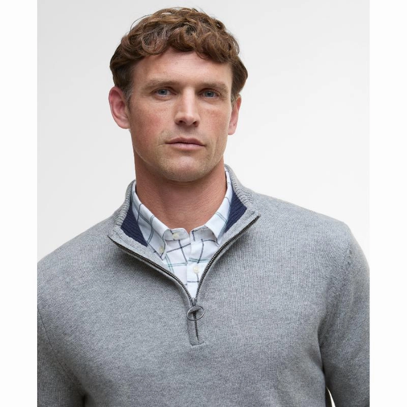 Grab Your Deal Today Barbour Kelson Knitted Mens 1/4 Zip Jumper - Grey Marl