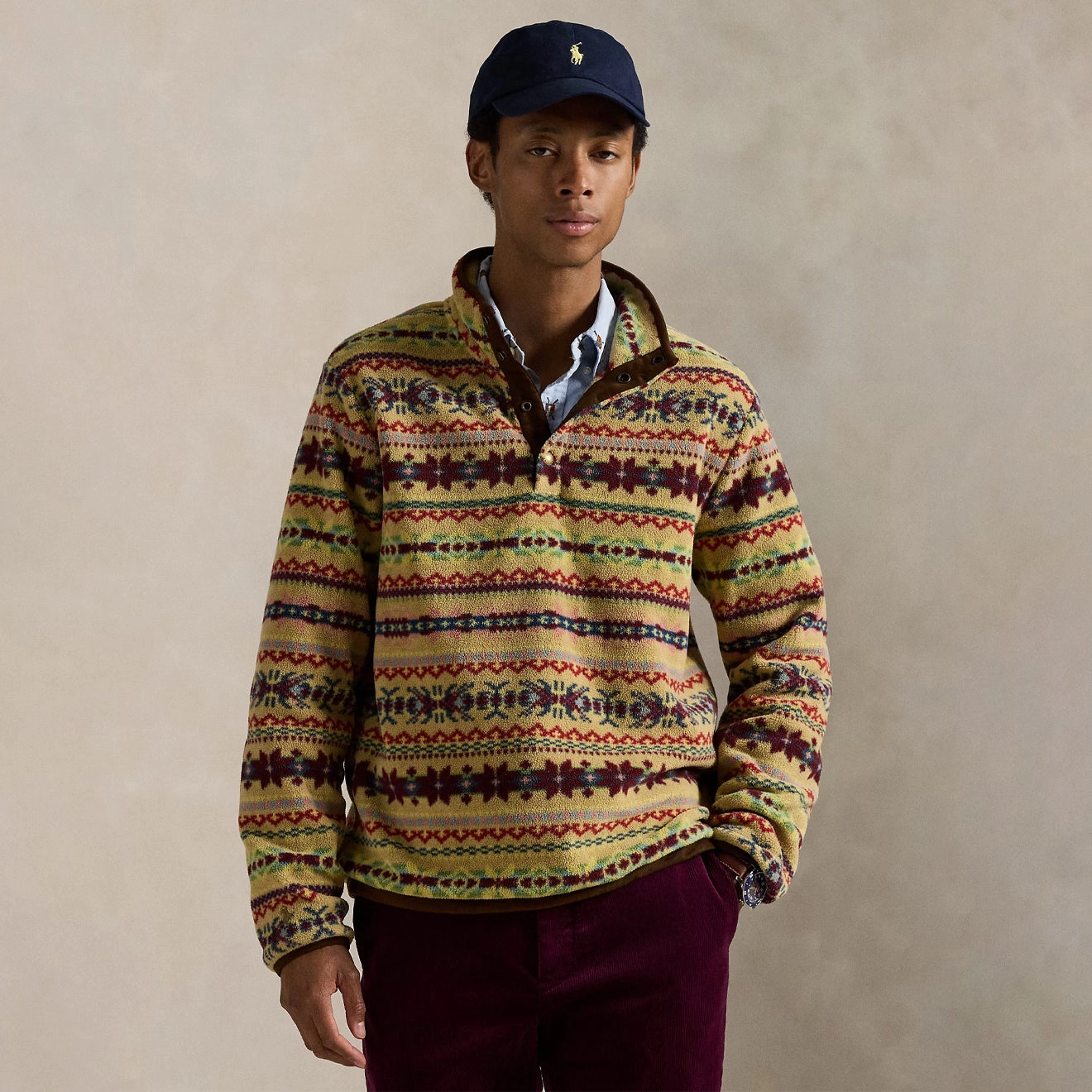 Trending Hot Deal Polo Ralph Lauren Fair Isle-Inspired Fleece Pullover Camel Combo