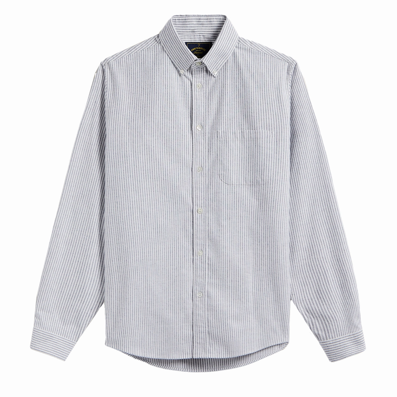 Portuguese Flannel Brushed Oxford Stripe Shirt Blue Clearance Alert Now