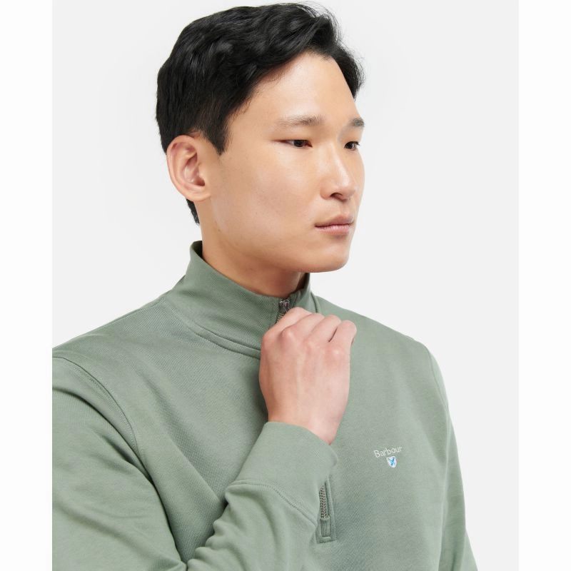 Hot Deals Today Barbour Rothley Half Zip Mens Jumper - Agave Green