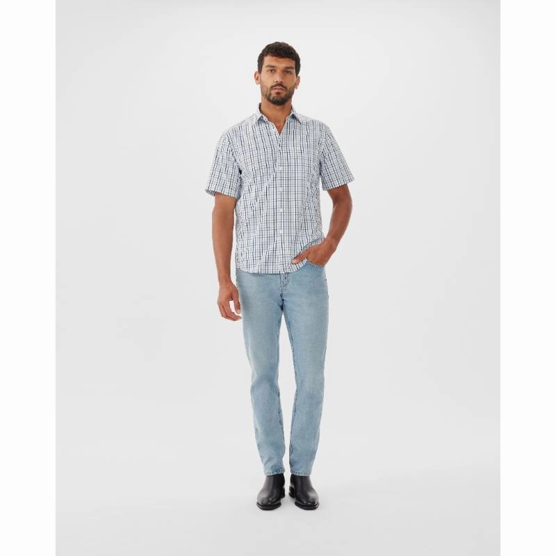 Dont Miss These Savings R.M.Williams Hervey Mens Short Sleeve Shirt - White/Navy/Blue