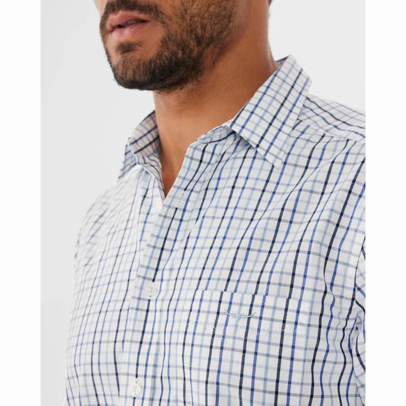 R.M.Williams Hervey Mens Short Sleeve Shirt - White/Navy/Blue Deal Frenzy Today