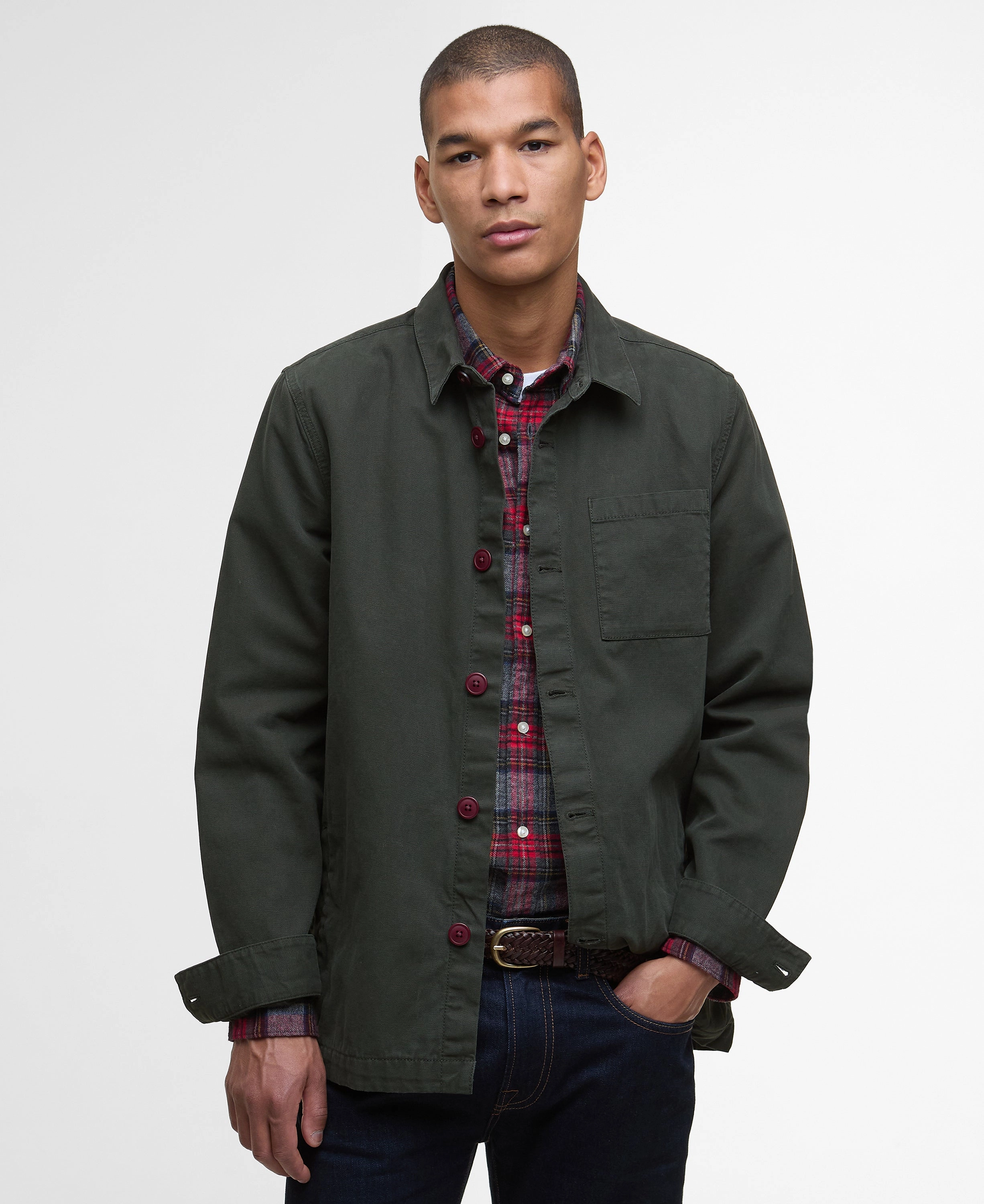 Barbour Tailored Washed Mens Overshirt - Forest Surprise Discount Today