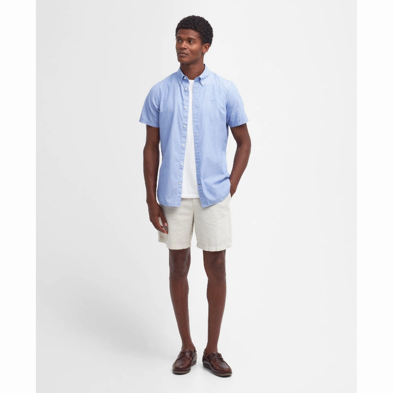 Barbour Crest Poplin Short Sleeved Mens Tailored Fit Shirt - Sky Dont Miss These Savings Steal the Deal Now