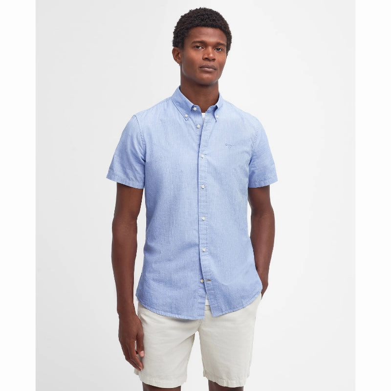 Barbour Crest Poplin Short Sleeved Mens Tailored Fit Shirt - Sky Special Occasion Discount