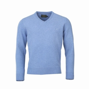 Price Slash Today Instant Savings Deal Laksen Johnston V-Neck Lambswool Mens Jumper - Sky
