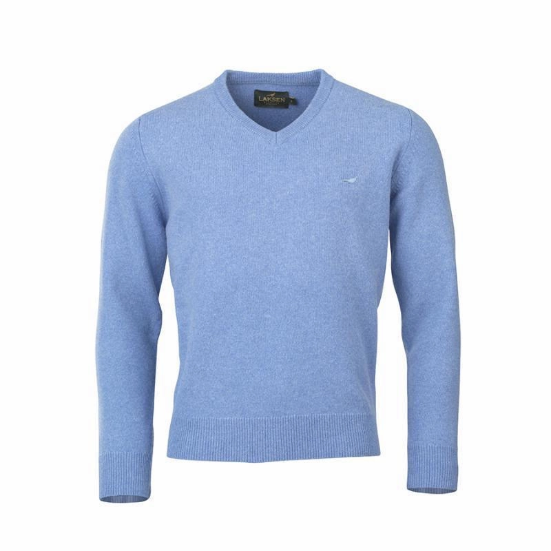 Best Price Online Laksen Johnston V-Neck Lambswool Mens Jumper - Sky