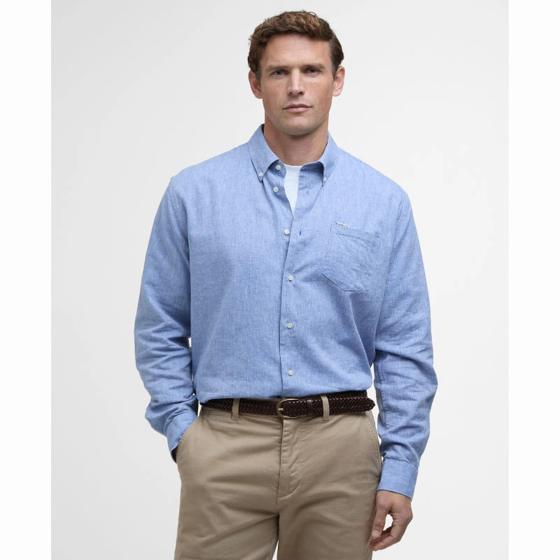 Grab Todays Deal Barbour Nelson Linen Blend Mens Regular Fit Shirt - Blue