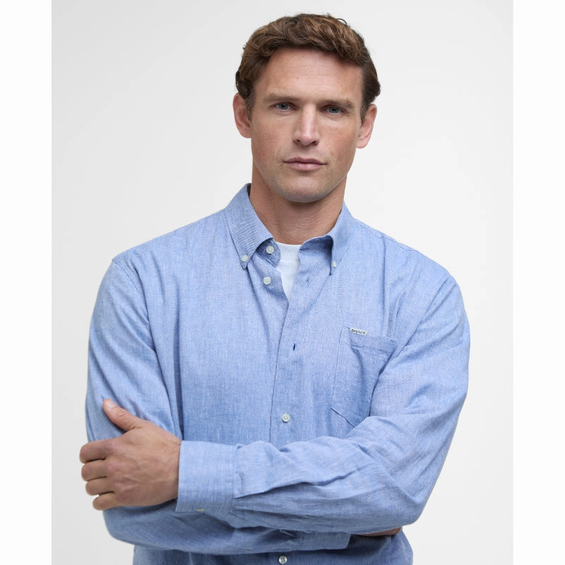 Barbour Nelson Linen Blend Mens Regular Fit Shirt - Blue Best Price Online Today Only Special