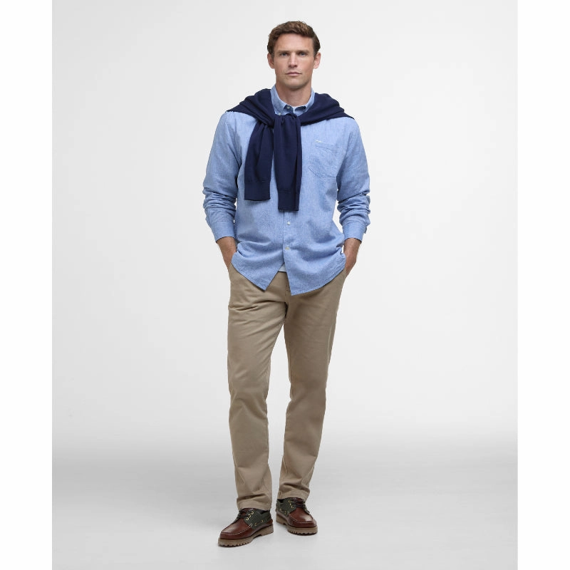 Trending Now Discount MustHave Deals Barbour Nelson Linen Blend Mens Regular Fit Shirt - Blue