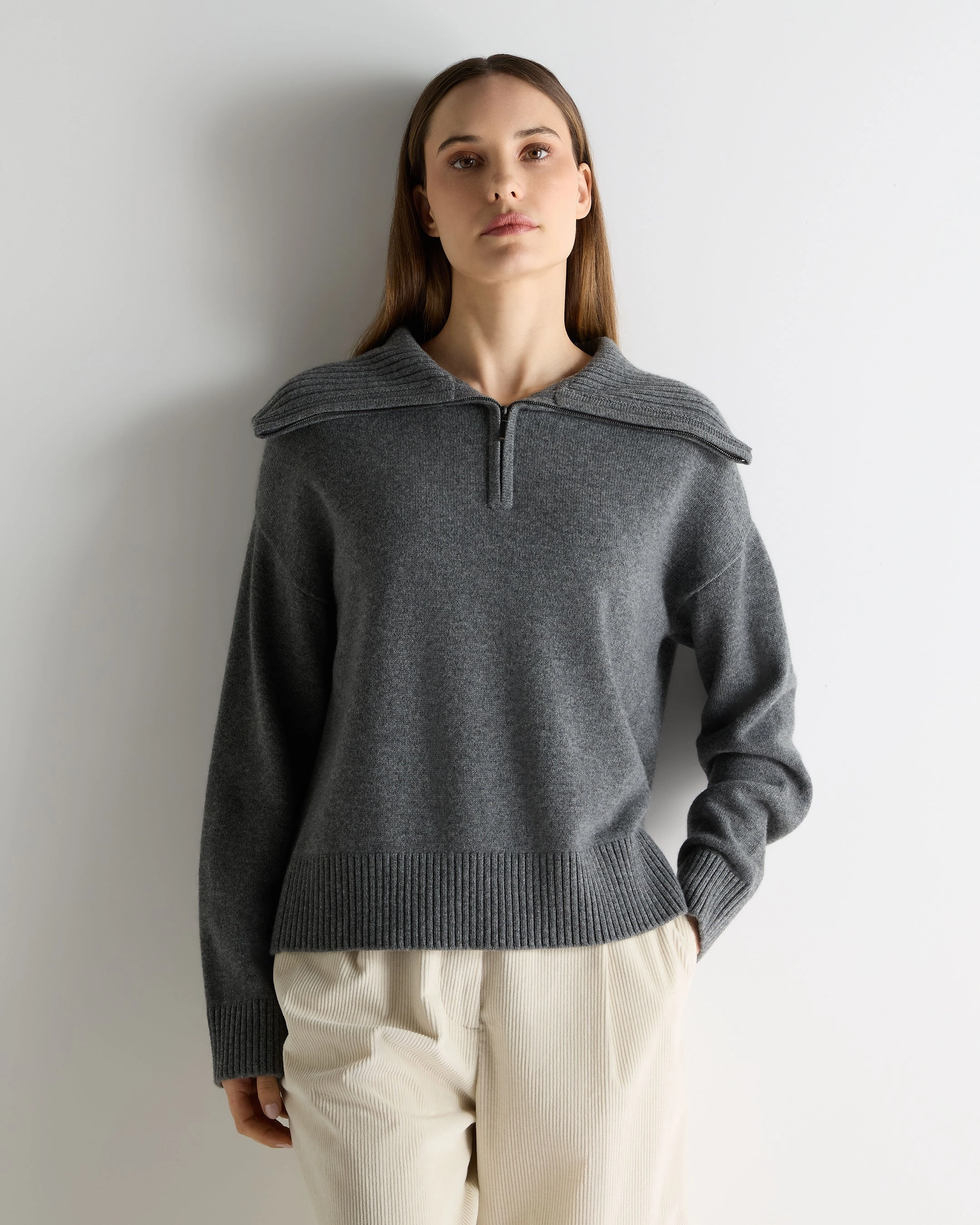Women'S Cashmere Half Zip Cashmere Jumper Elephant Grey Dont Miss These Savings Daily Hot Deal