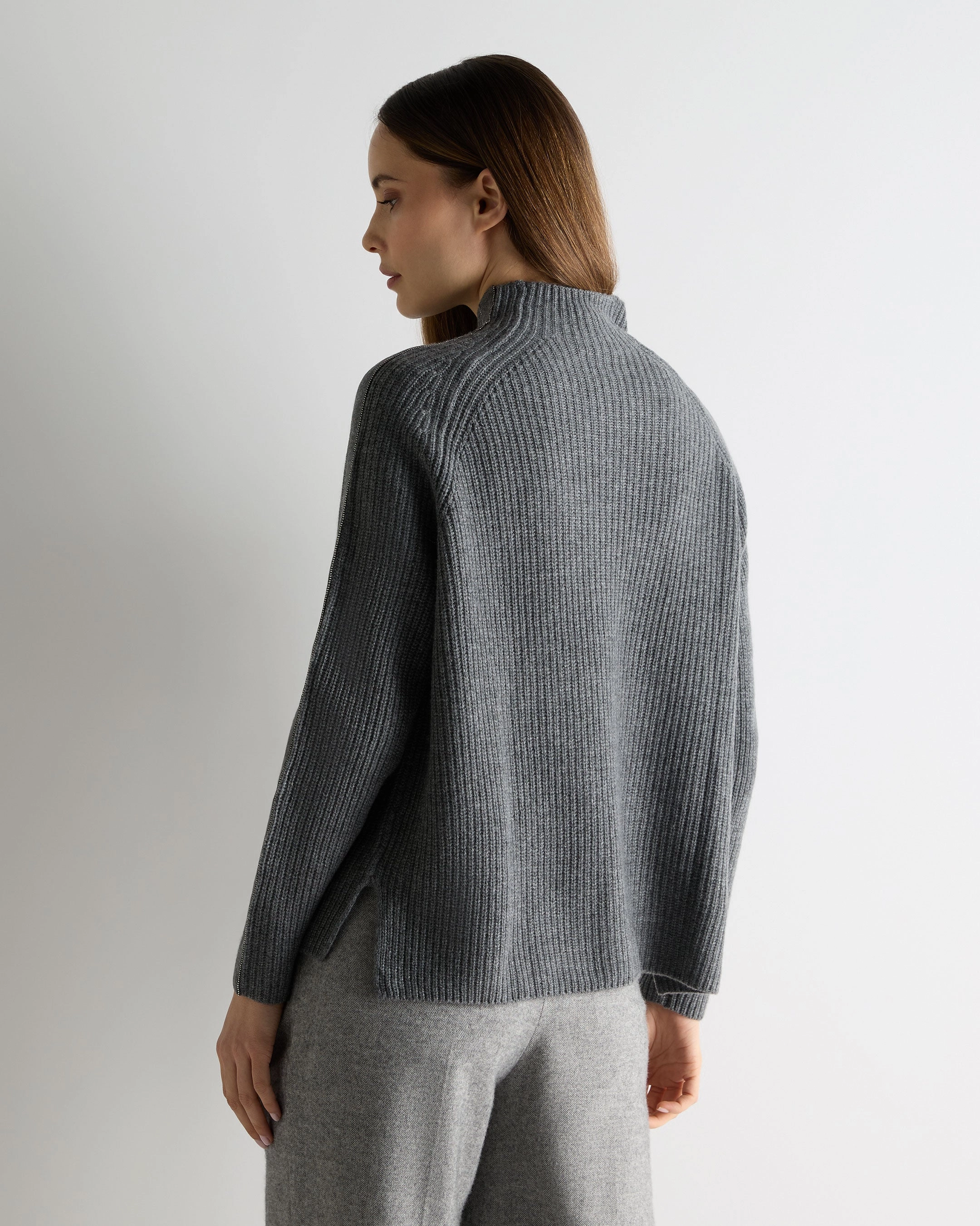 Women'S Metal Funnel Neck Cashmere Jumper Elephant Grey Last Chance Steal