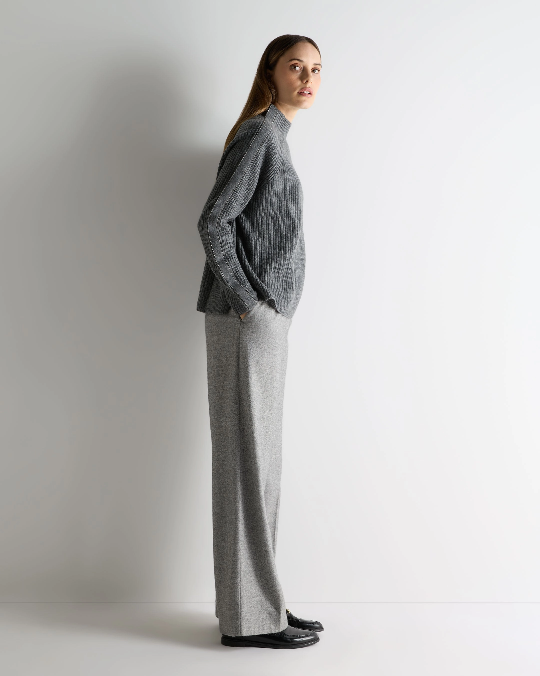 Weekend Flash Offer Gift Ideas Galore Women'S Metal Funnel Neck Cashmere Jumper Elephant Grey