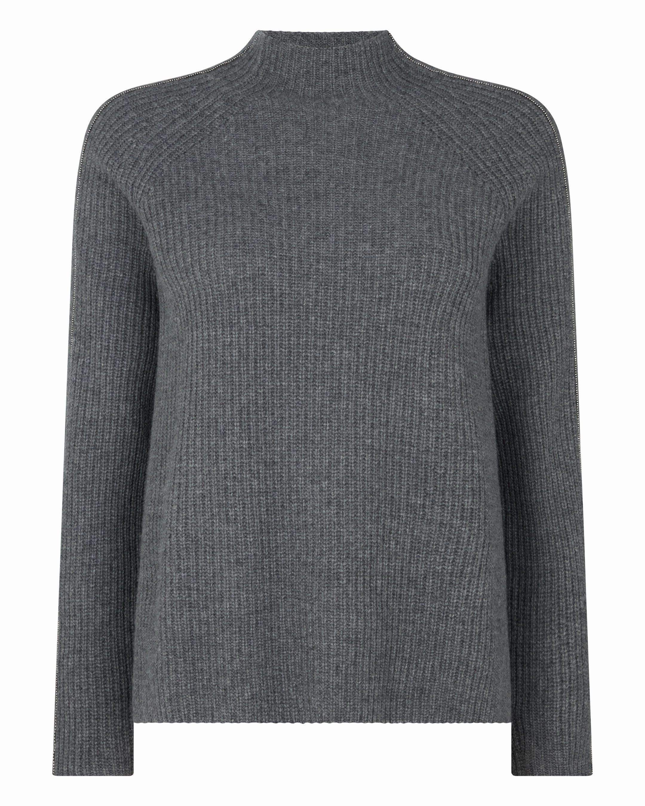 Limited Time Offer New Arrival Discount Women'S Metal Funnel Neck Cashmere Jumper Elephant Grey