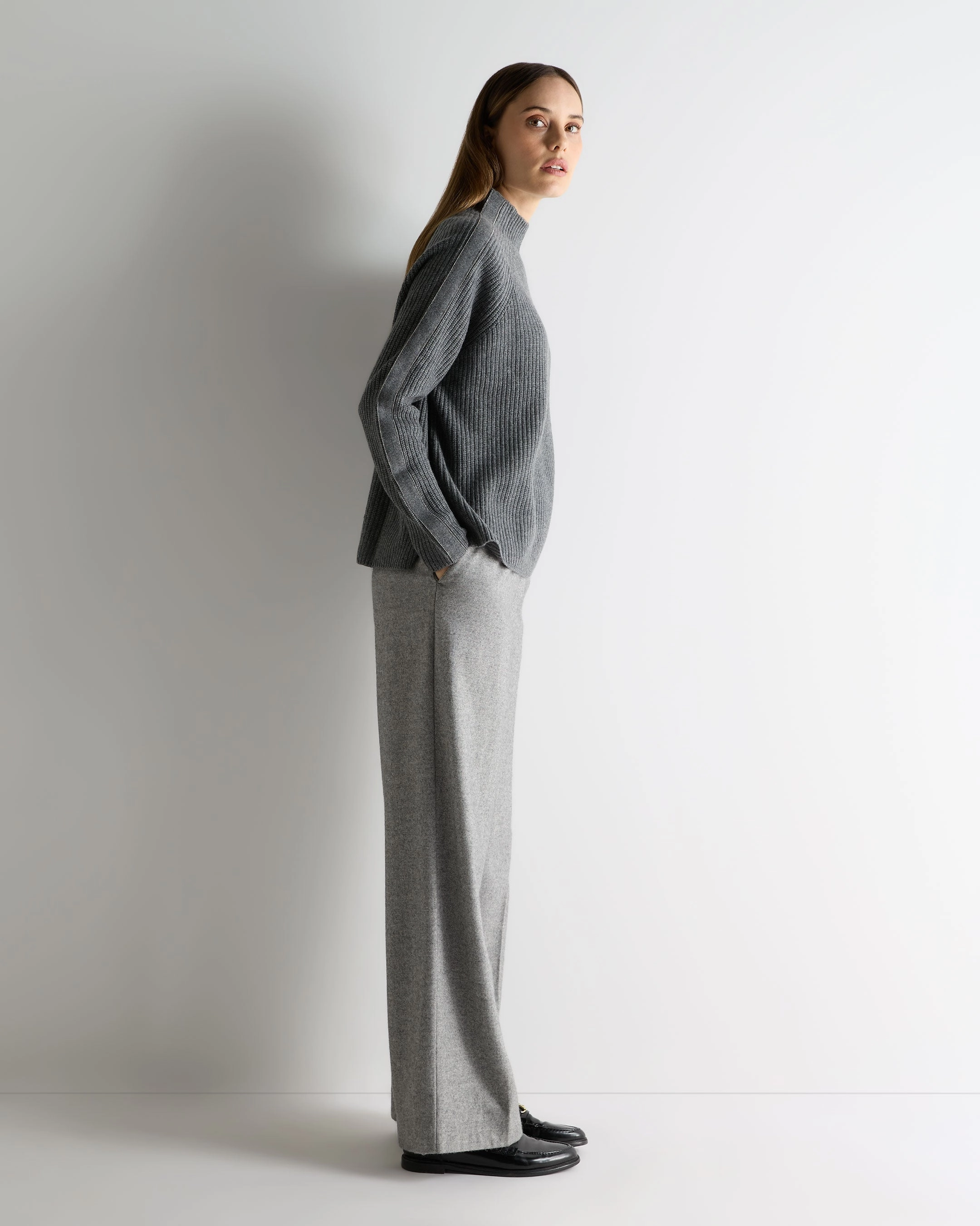Hot Clearance Now MustHave Items Women'S Metal Funnel Neck Cashmere Jumper Elephant Grey