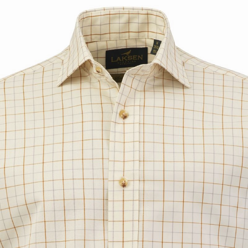 Instant Savings Inside Laksen Cecil Mens Sporting Fit Shirt - Grey/Mustard