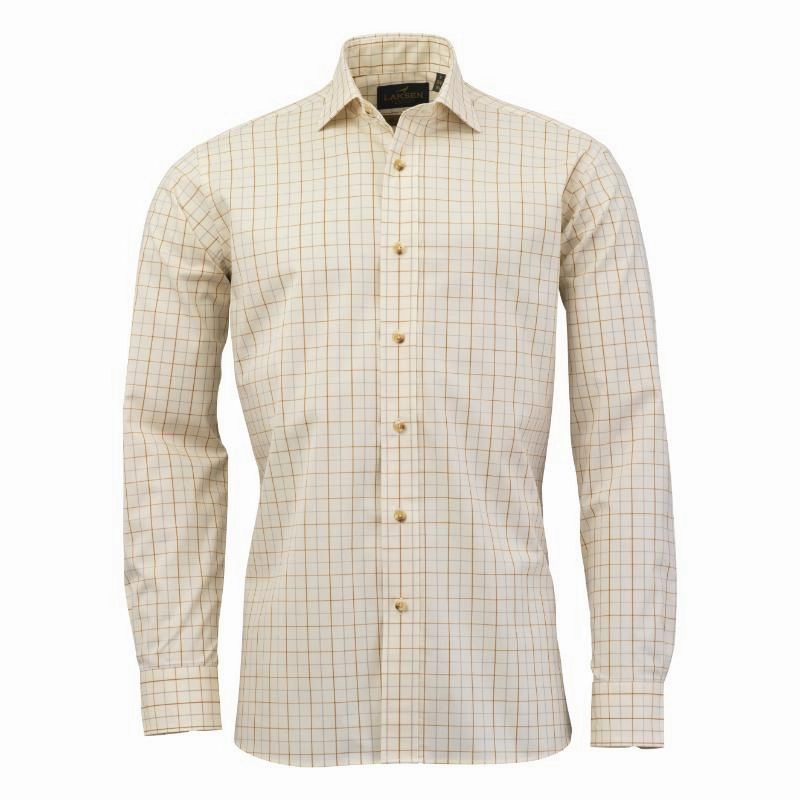 Laksen Cecil Mens Sporting Fit Shirt - Grey/Mustard Today Only Steal