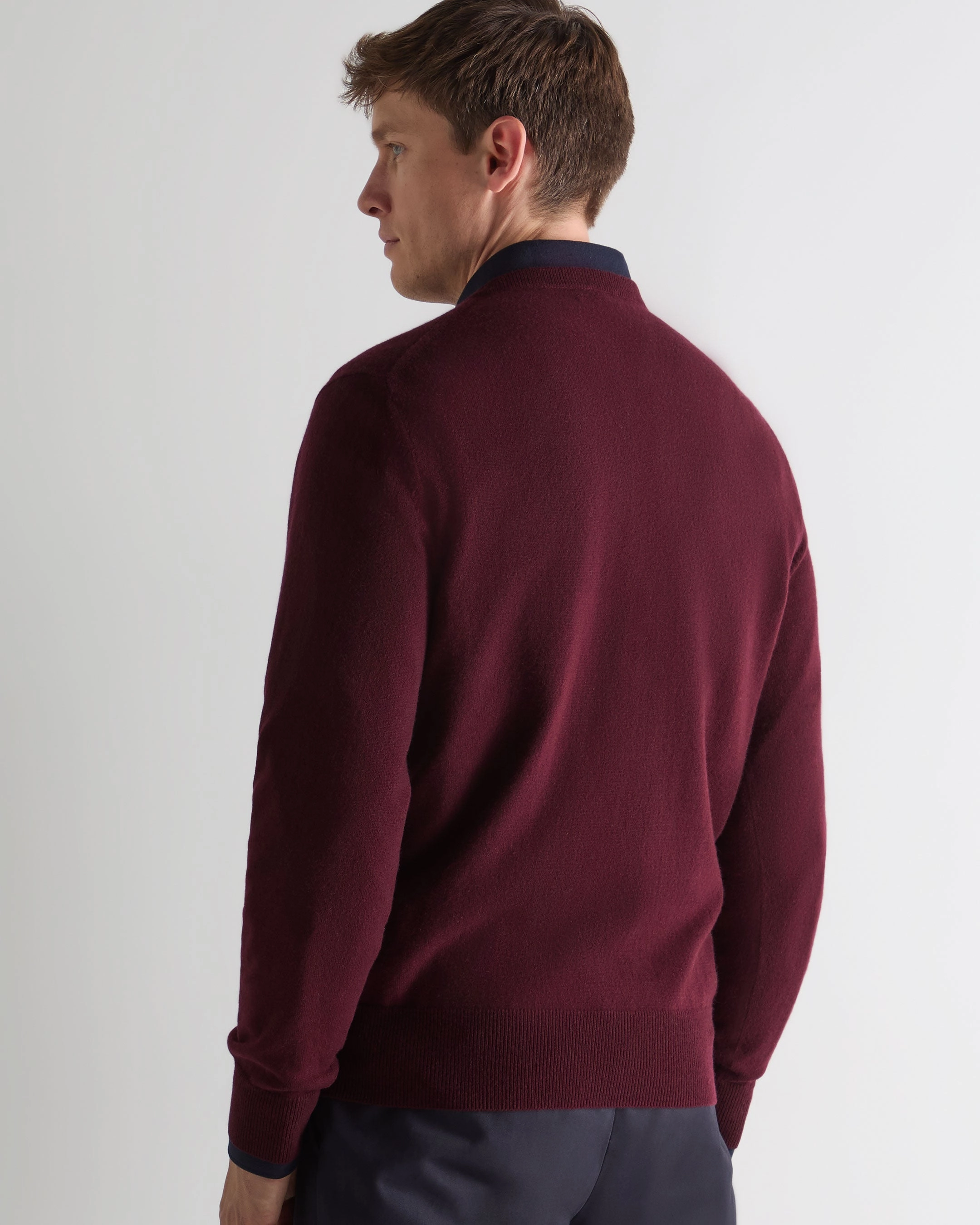 Men'S Oxford Round Neck Cashmere Jumper Bordeaux Red Trending Hot Picks