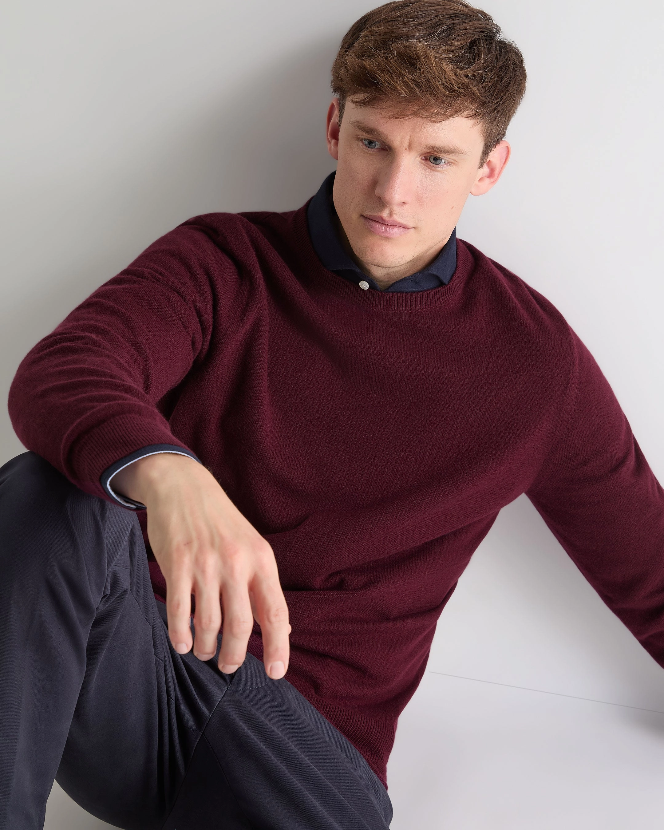 Instant Savings Inside Men'S Oxford Round Neck Cashmere Jumper Bordeaux Red