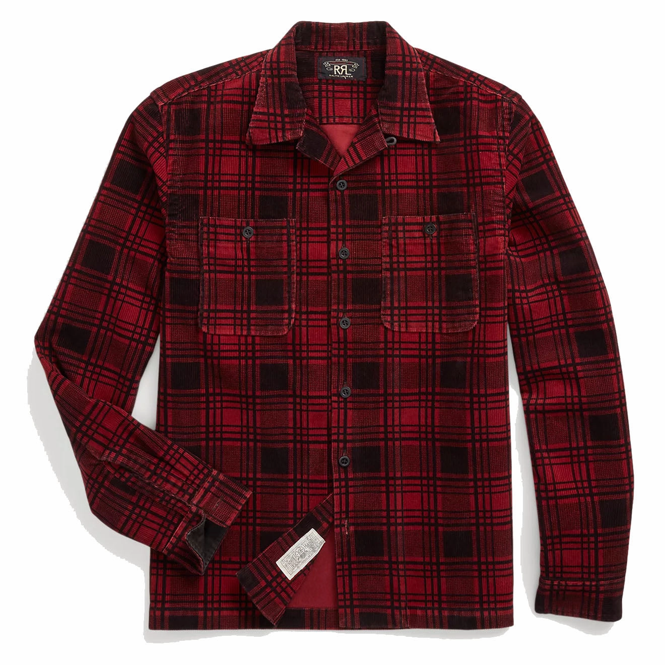 Rrl By Ralph Lauren Plaid-Print Corduroy Camp Shirt Red / Black Sale Ending Soon