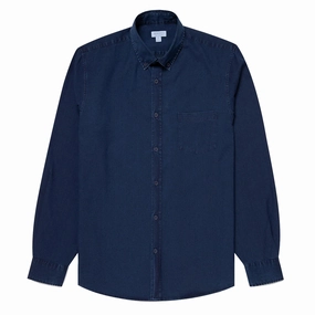 Sunspel Button Down Denim Shirt Indigo Shop Grab Savings Save Today Only