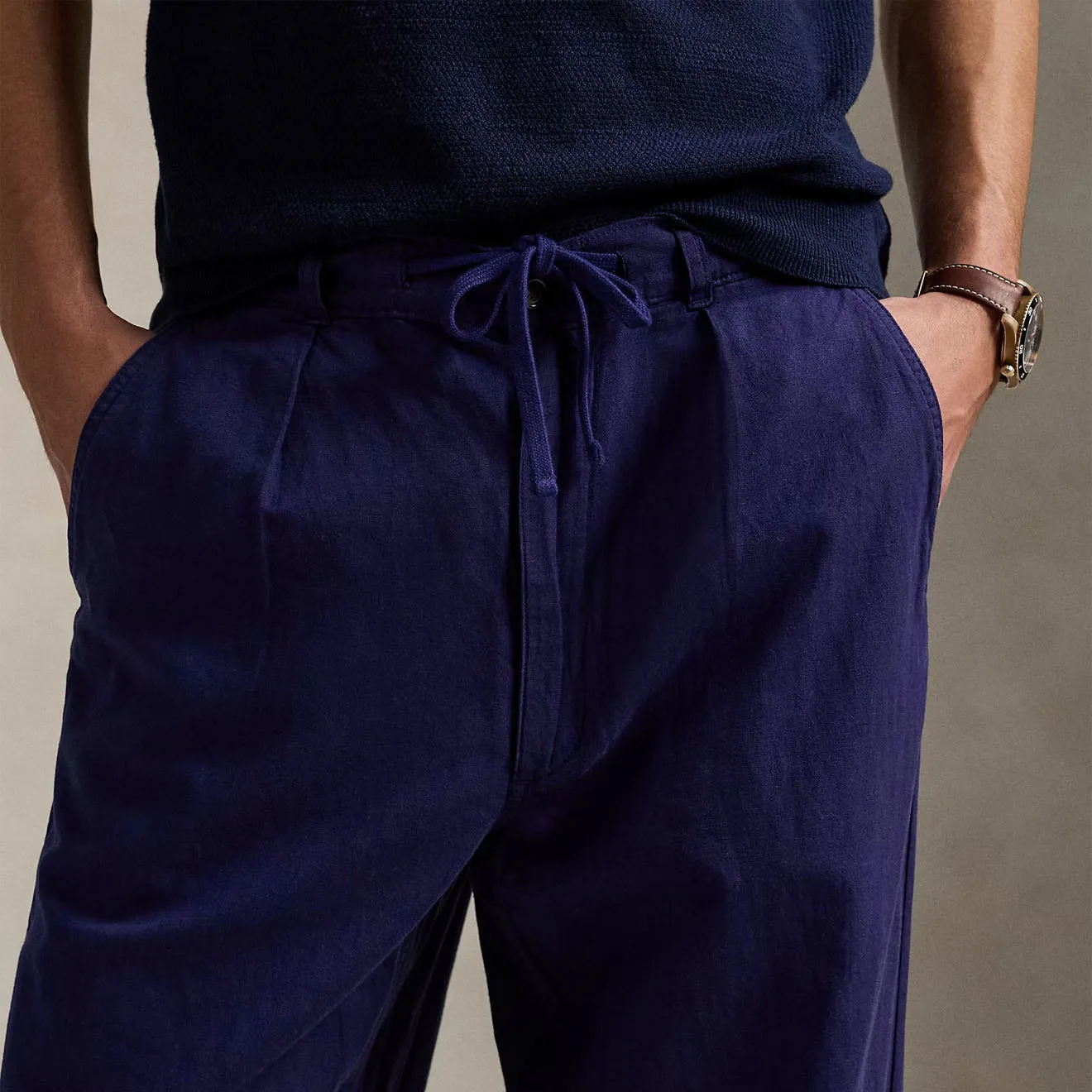 Shop Grab Savings Polo Ralph Lauren Pleated Cotton Linen Pants Newport Navy