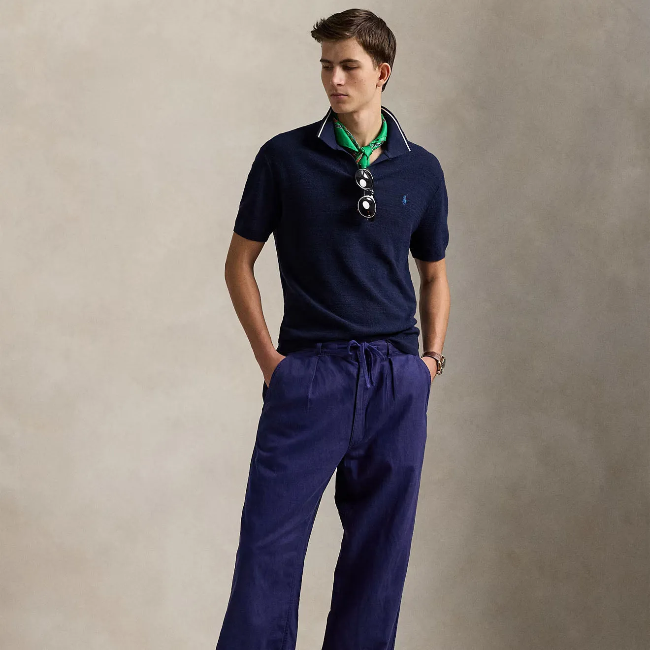 Polo Ralph Lauren Pleated Cotton Linen Pants Newport Navy Grab Save Today