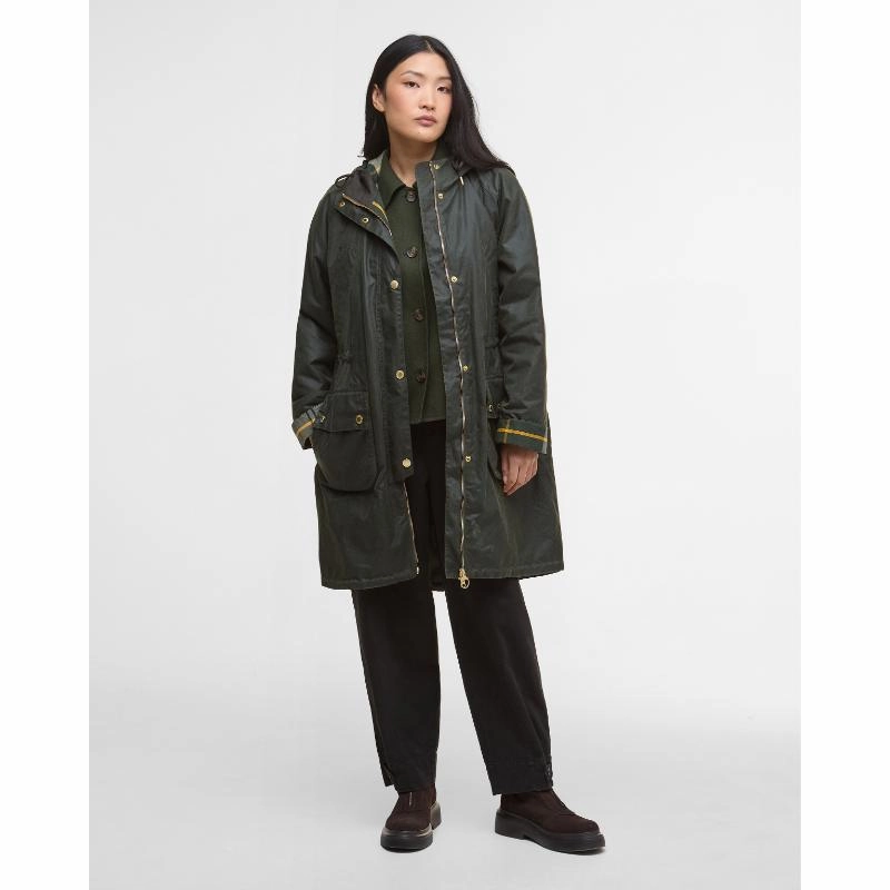 Barbour Marcy Ladies Wax Parka - Fern/Ancient Tartan Todays Trending Deals