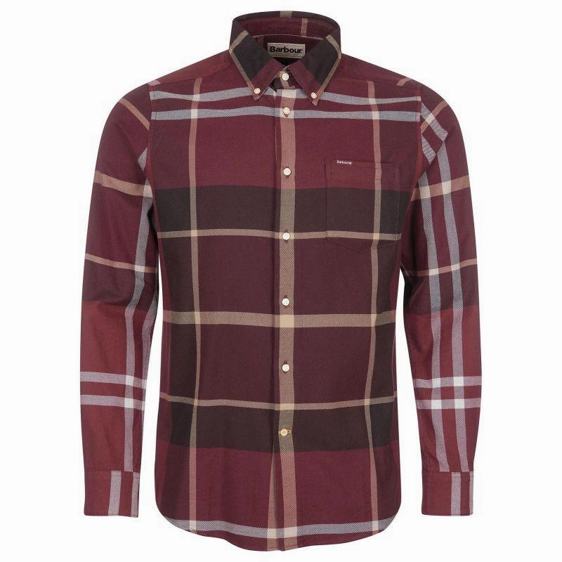 Special Deals Online Price Drop Today Barbour Dunoon Mens Tailored Shirt - Winter Red