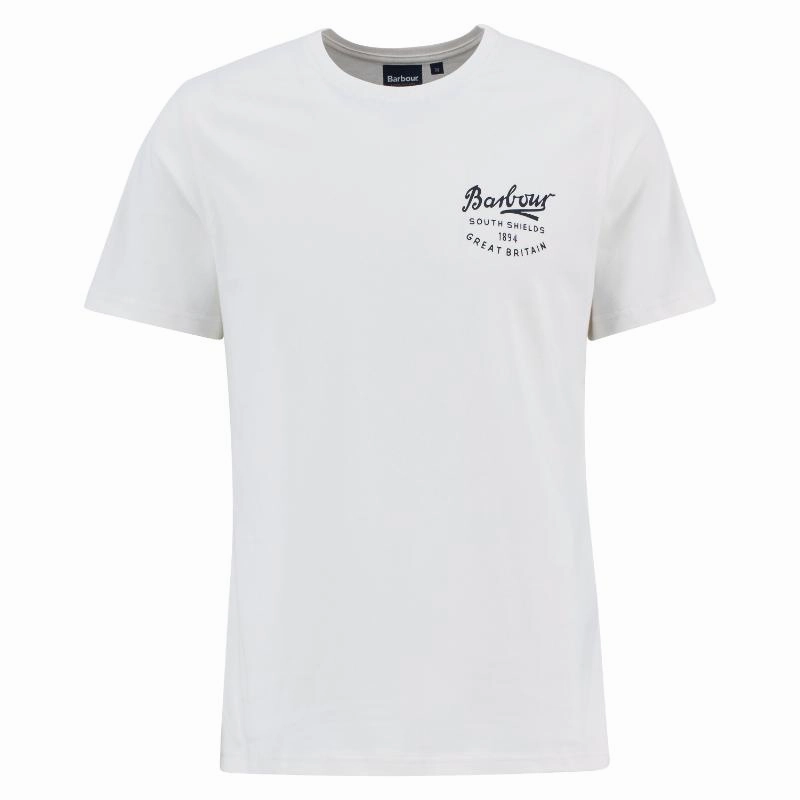 Flash Sale Alert Exclusive Holiday Deal Barbour Script Graphic Mens T-Shirt - Whisper White