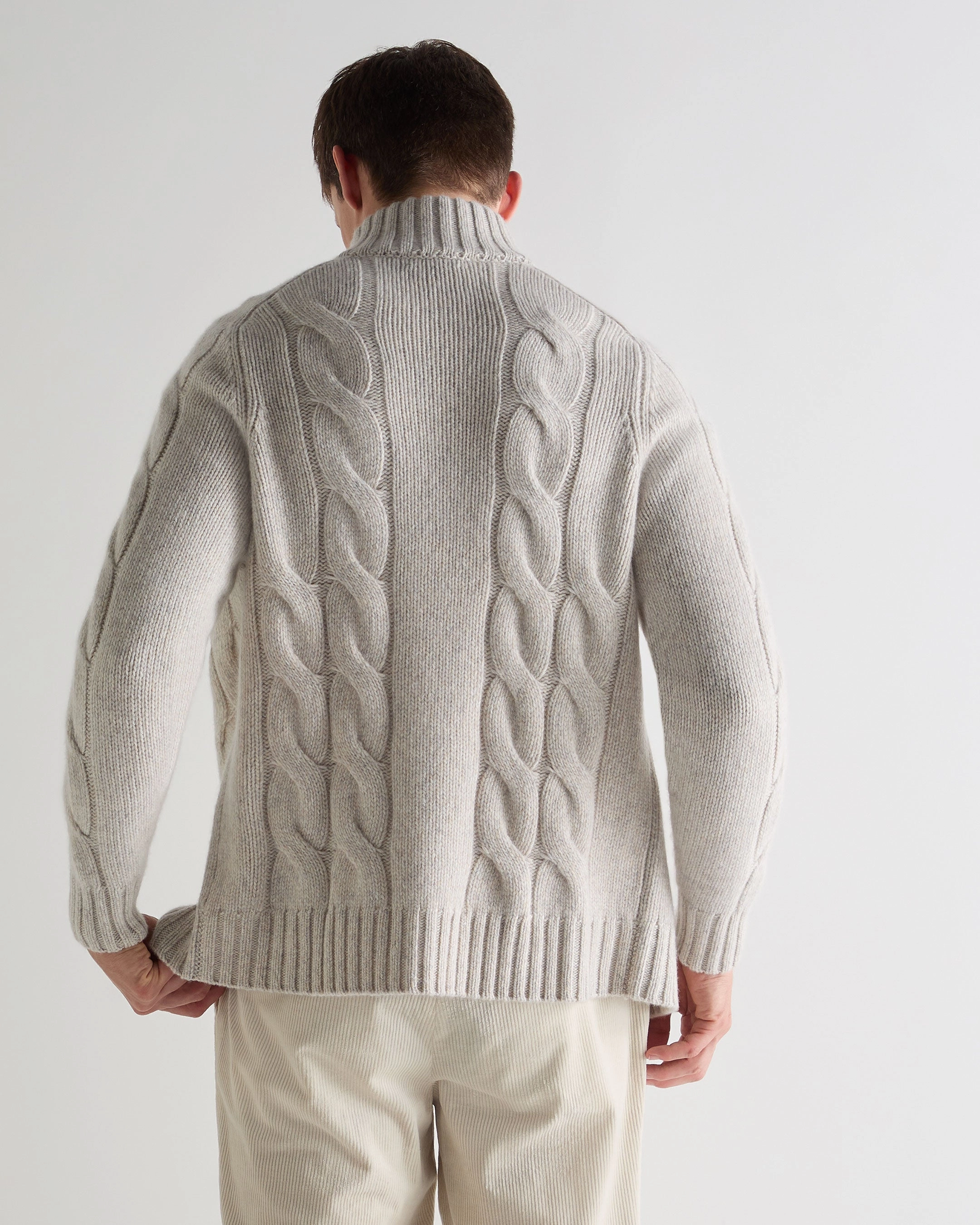 Hot Offer Inside Men'S Chunky Cable Full Zip Cashmere Jumper Ash Grey Marl