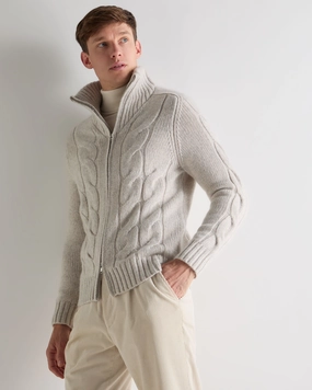 Men'S Chunky Cable Full Zip Cashmere Jumper Ash Grey Marl Daily Special Offer Dont Wait Save Today