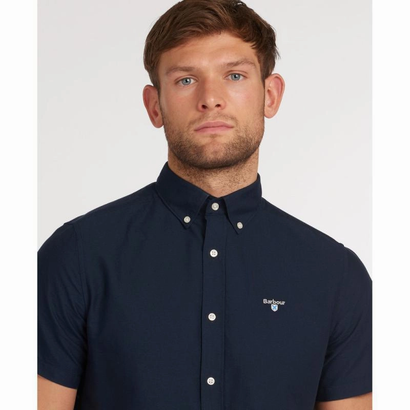 Instant Discount Flash Sale Alert Barbour Oxtown Short Sleeve Mens Tailored Fit Shirt - Navy